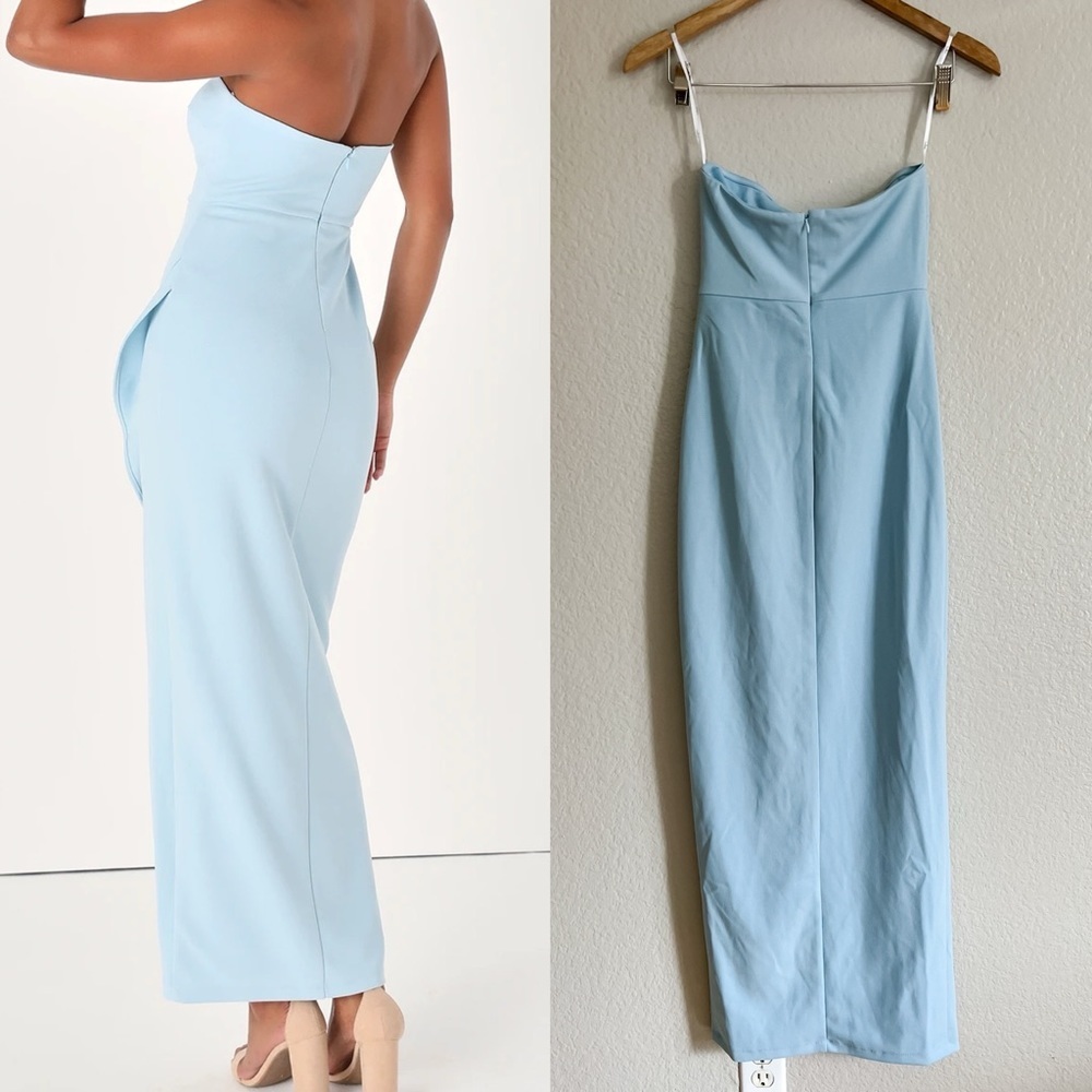 Lulu's Strapless Light Blue Ruffle Maxi Dress - Picture 2 of 6